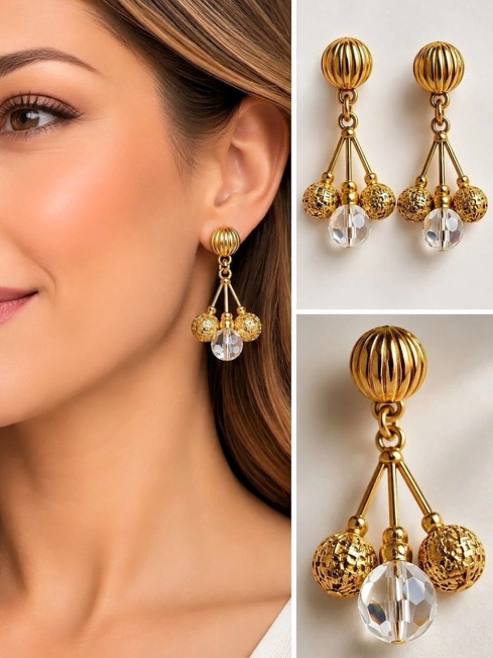 Gold Statement Drop Earrings Like New